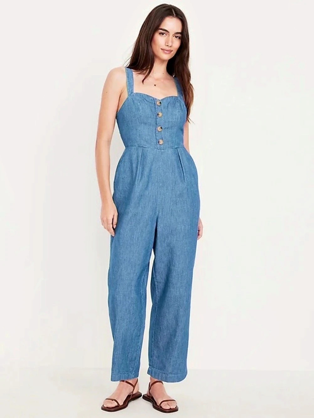 Old Navy Button-Front Cami Jumpsuit Blue Size XXL